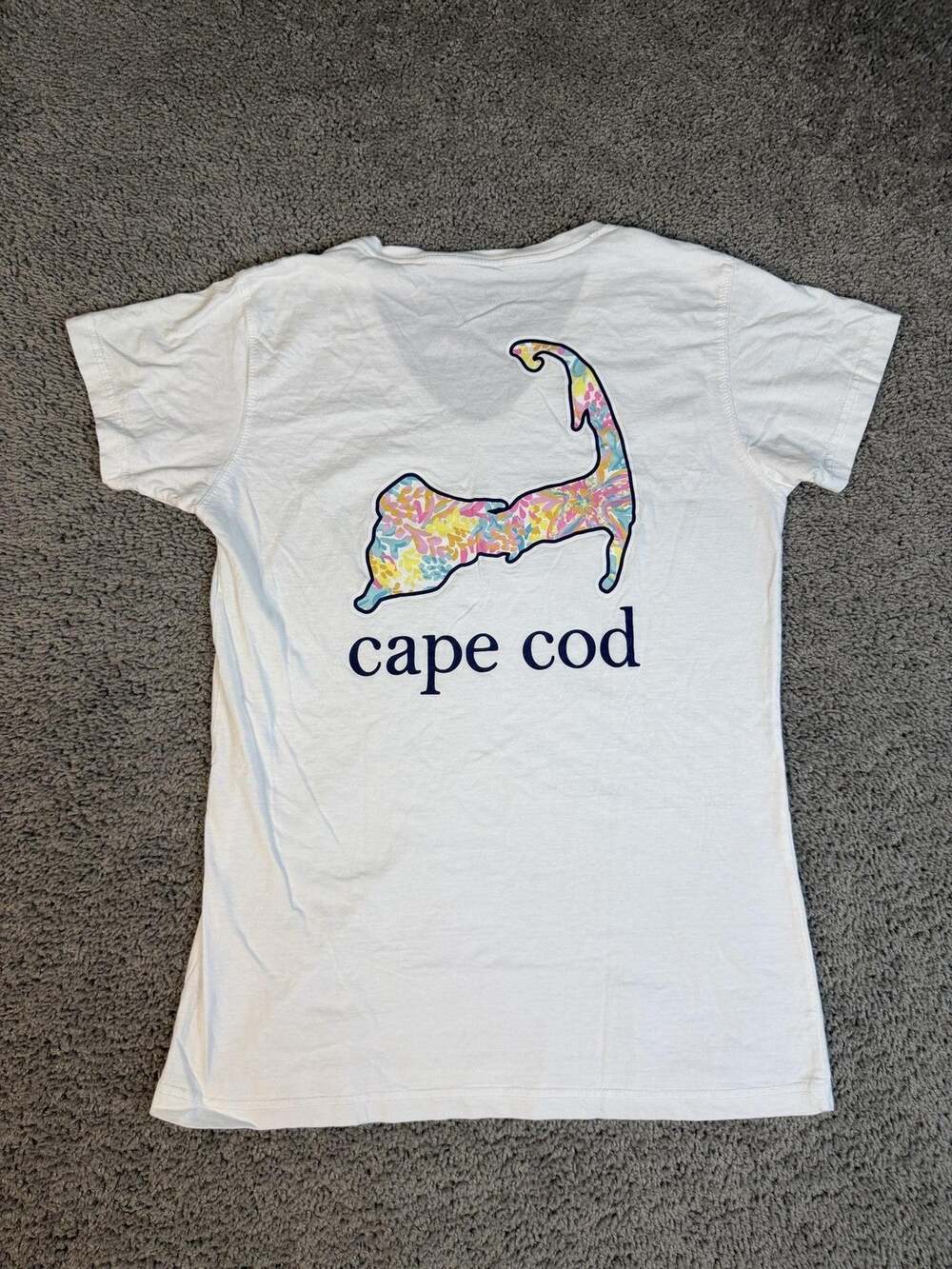 Cuffy's Shirt Womens L White V-Neck Cape Cod Graphic 100% Cotton Jersey
